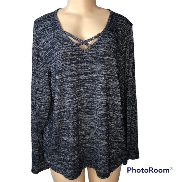 Sonoma Women’s Long Sleeve Sweater “Good For Life” ChestCross Navy Blue Gray.XL - Picture 4 of 13